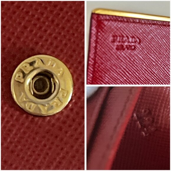 PRADA Saffiano Red Rosso Leather Metal Credit Card ID Wallet - Picture 6 of 9